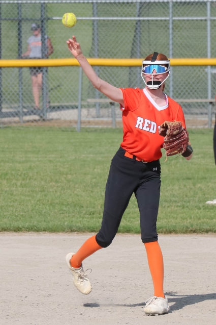 Red Oak’s Kenzie Wilcoxson, shown here at shortstop earlier this season, notched both wins in the circle for the Tigers at their own tournament Saturday.(Joel Stevens/ The Red Oak Express)