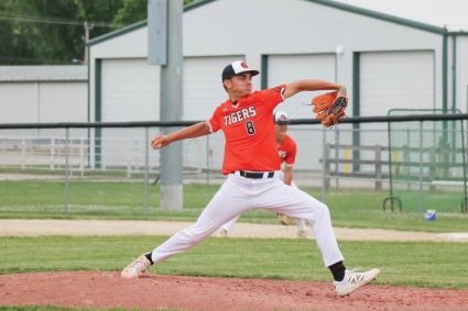 Red Oak’s Reese Montgomery, shown here last season, notched a complete-game victory in the Tigers’ 6-1 win over Council Bluffs St. Albert. (Joel Stevens/ The Red Oak Express)