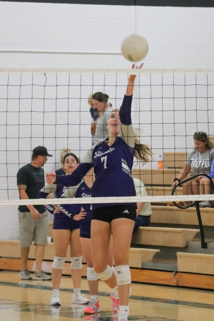 Lauren Johnson knocked down a season-high 41 kills in Stanton’s win over East Mills. (Joel Stevens/ The Red Oak Express)