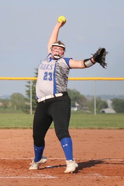Ailey Wahlert had two hits and drove in two runs while notching the win in the circle for Griswold against Shenandoah Saturday. (Joel Stevens/ The Red Oak Express)